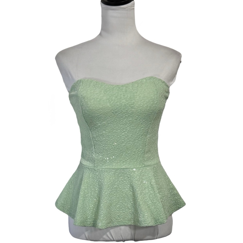 Y2K Body Central Peplum Tube Top Size S Mint Green Sequins Whimsy Fairy Coquette